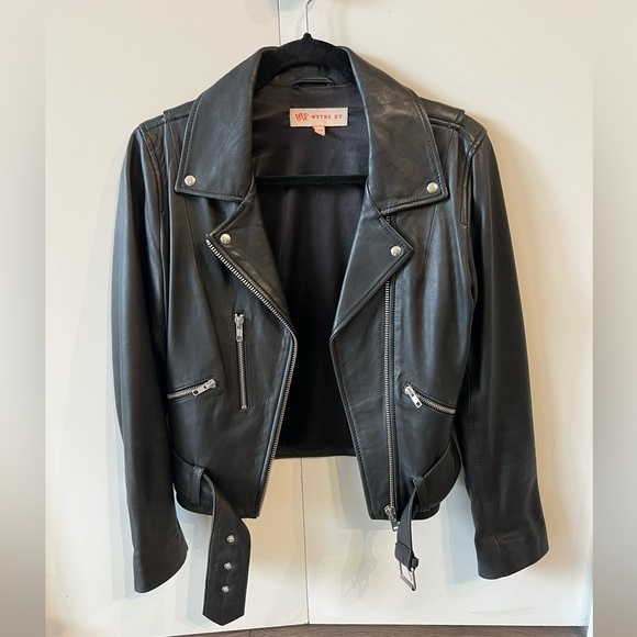 Black Genuine Leather Biker Jacket w/ Silver Hardware- Size X-Small - Picture 1 of 12